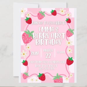 Berry First Birthday Invitation Strawberrt theme Instant digital download