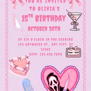 Girly Ghostface Birthday invitation | instant download
