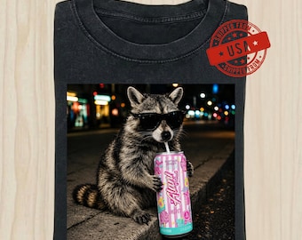 Vintage Raccoon Energy Drink Png, Funny Meme Genz Dank Raccoons, Trendy Shirt