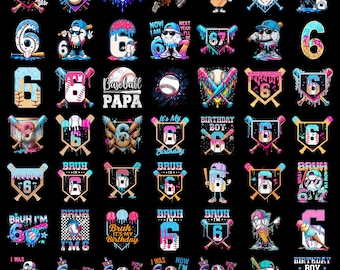 Baseball 6th Birthday PNG Bundle, Bruh I’m 6 Digital Design, Baseball Boy Birthday Shirt Cricut Sublimation