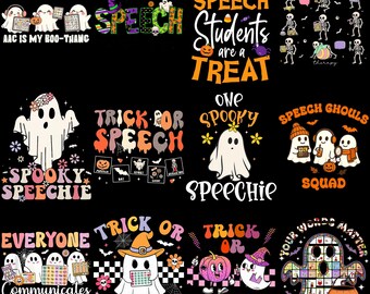 Speech Therapy Halloween PNG Bundle, SLP Ghost Clipart, Speech Pathologist Shirt Design, Spooky Speech Therapy Sublimation, Digital Download