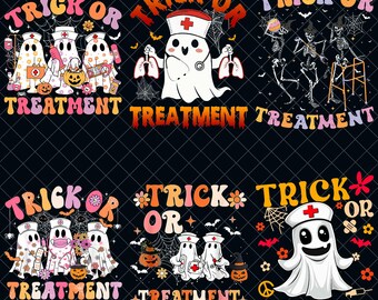 Halloween Nurse PNG Bundle, Trick Or Treatment Ghost Nurse Clipart, Paramedic Shirt Design, Healthcare Worker Sublimation, Digital Download