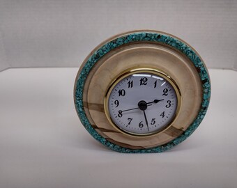 Turquoise Elegance: Exquisite Maple Desk Table Clock with Intricate Inlay