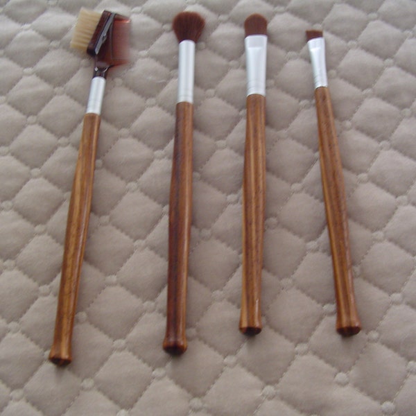 Eye Makeup Brush Set: 4 pc. Brown Brush with Satin Chrome Ferrule, Zebrawood Handles