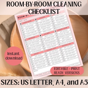 Lista de limpieza editable / Plantilla de limpieza para alquileres vacacionales de Airbnb / Lista de rutinas y suministros de limpieza / PDF imprimible / A4/A5/Carta