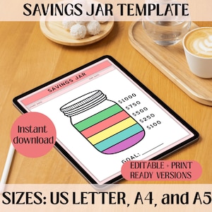 Editable Mason Jar Savings Tracker | Printable Savings Log | Money Goal Tracker | Savings Challenge Sheet | Finance Planner | A4 A5 Letter