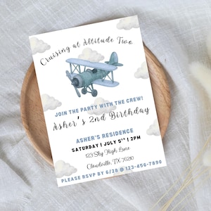 Invitation d'anniversaire d'avion modifiable | Modèle de fête du 2e anniversaire | Invitation garçon pilote | Fête d'avion imprimable | Téléchargement instantané