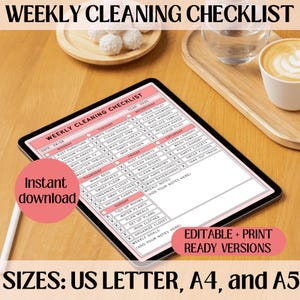Editable Weekly Cleaning Checklist Printable | House Cleaning Planner | Weekly Cleaning Schedule | Chore List Template | A4 A5 US Letter PDF