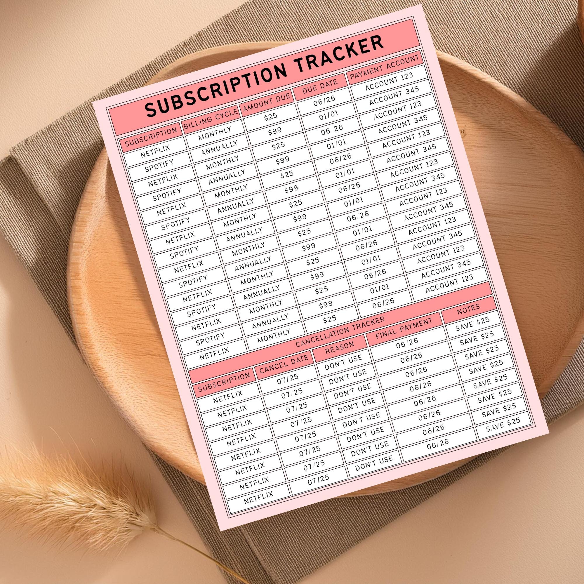 Subscription Tracker Printable | Membership Log | Budget Planner ...