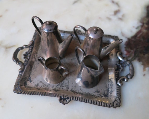 Dollhouse Miniature Tea Set Tray 325 Silver