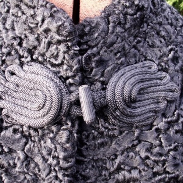 Vintage black Persian lamb women's swing coat with bell sleeves - size 10 or 12