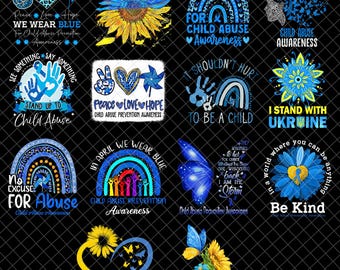 Pacotes de imagens PNG para conscientização sobre abuso infantil, imagens PNG para prevenção do abuso infantil, download digital do mês de conscientização sobre o abuso infantil, designs para sublimação.