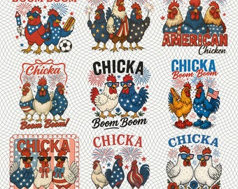 Retro Chicken 4th Of July Png, Chicka Boom Boom Png, USA Chick Png, Patriotic Rooster Shirt Png, Funny Farmer 4th of July, Independence Day
