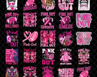 Pink Out Bundle (PNG), Brustkrebs-Football, Brustkrebs-Aufklärung, Rosa Schleife, Spieltag, Glitzer gegen Krebs, Football Pink Out