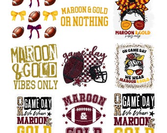 Maroon Gold Football Game Day PNG, Team Spirit Schulfarben Clipart, Friday Night Lights Cheer Mom Digital Download