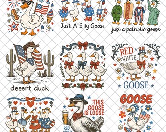 Gans zum 4. Juli (PNG), Lustiges PNG zum 4. Juli, Retro-patriotisches PNG zum 4. Juli, Niedliches T-Shirt mit amerikanischer Gans, Amerika (PNG), Sublimationsdatei