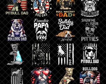 Bulldoggen-Papa-Bundle (PNG, SVG), Sublimationsdesign für Pitbulls, Bulldoggen und Französische Bulldoggen, Hundepapa-Cliparts, digitaler PNG-Download, Geschenk für Tierliebhaber