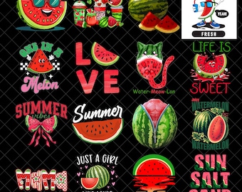 PNG-Bundle mit frischen Wassermelonenmotiven, Wassermelonen-PNG, handgezeichnete Wassermelonen-PNG, PNGs mit frischen Motiven vom Bauernhof, Sublimationsdesigns zum Download