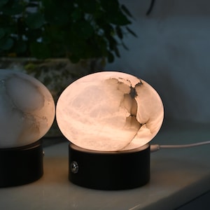 Touch Sensor Marble Lamp – Natural Dolomite Cloud Stone Light | Minimalist Bedside Table Lamp | 100mm Cube | Soft Glow Decor