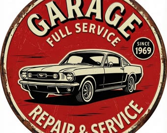 Vintage Garage Tin Sign-Classic Muscle Car Wall Decor-Retro Man Cave, Workshop  Car Lover Gift