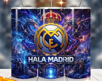 Vaso de acero inoxidable de 591 ml (20 oz) del Real Madrid, ideal para aficionados al fútbol, copa del club.