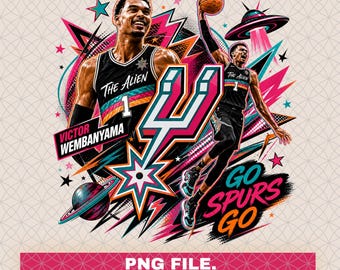 Victor Wembanyama basketbal PNG-ontwerp halftoon, basketbalspeler komische grafische Tee sublimatie, Go Spurs Go directe digitale download