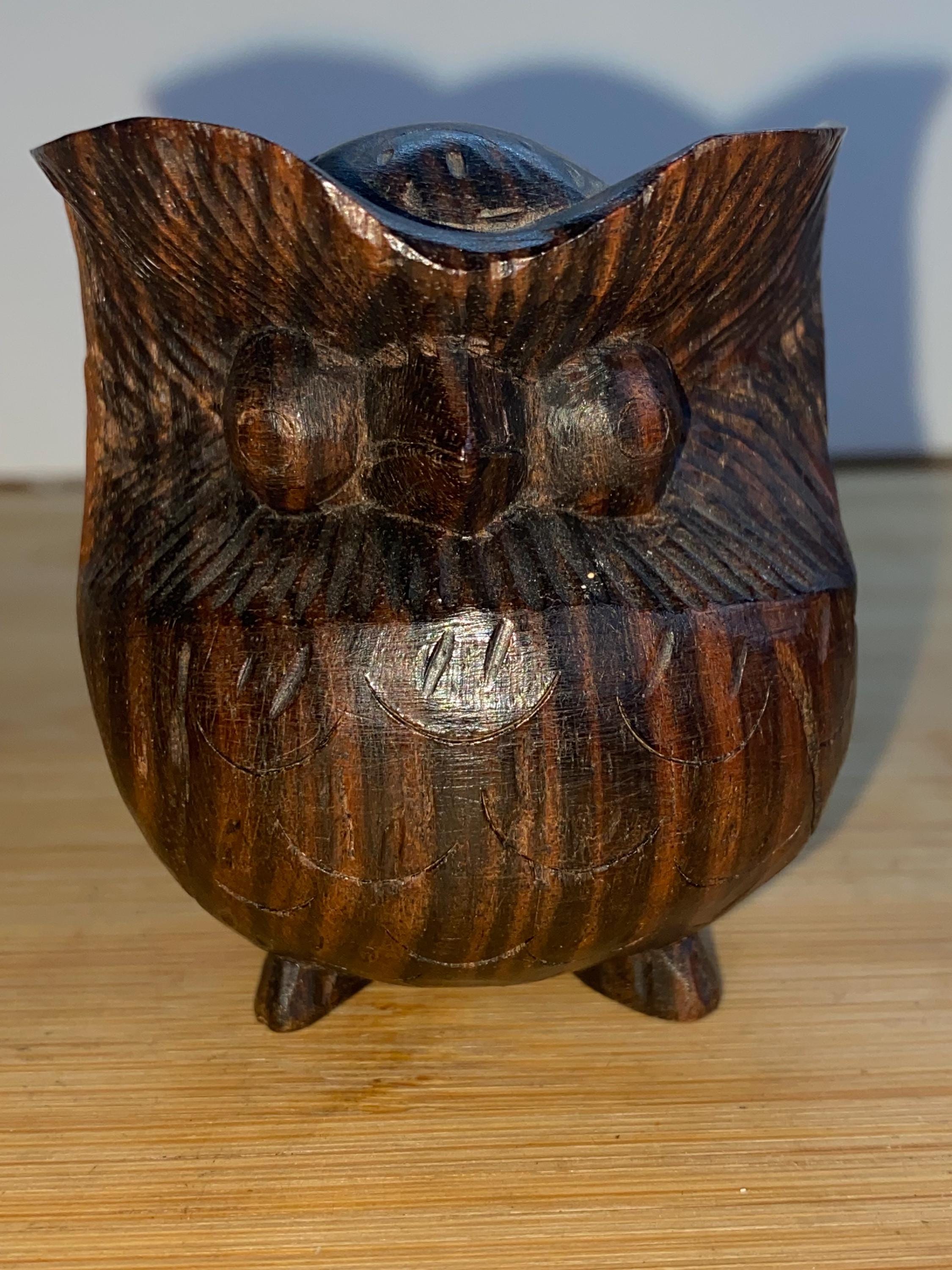 Vintage hand carved solid Blackwood OWL figurine/ ornament, small