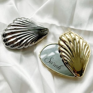 Gepersonaliseerde compacte schaalspiegel, gegraveerde naam make-upspiegel, kleine handspiegel, cadeau bruidsmeisje, huwelijksgunst, aangepaste spiegel