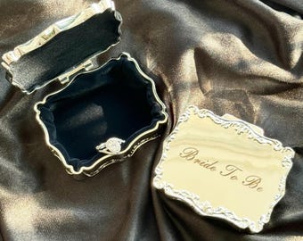 Caixa para anéis personalizada, caixa de joias em prata gravada, caixa para bijuterias com monograma personalizado, porta-alianças de casamento, presente para noiva, caixa para recordações.
