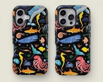 Whimsical Marine Life Design MagSafe Phone Case for iPhone 17 16 15 14 13 12 11 Pro Max, Sea Creatures Cover for Samsung S25 S24 S23 Ultra