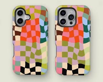 Happy Colorful Checkerboard Phone Case for iPhone 17 16 15 14 13 12 11 Pro Max, Samsung Galaxy S25 S24 S23 S22 S21 S20 Ultra