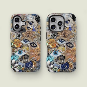 Vintage Mosaic Collage Phone Case, Sun Celestial Mosaic Phone Case, iPhone 17 16 15 14 13 12 11 Pro Max XS, Samsung Galaxy S25 S24 S23 Ultra