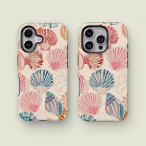 Vintage Seashell Pattern Phone Case, Beachy Tropical Phone Case, iPhone 16 15 14 13 12 Pro Max XS, Samsung Galaxy S25 S24 S23 S22 S21 Ultra