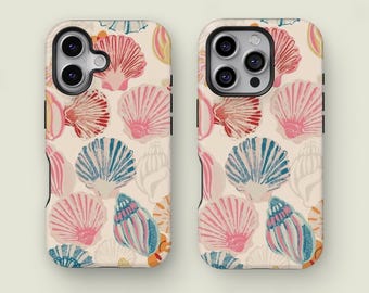Vintage Seashell Pattern Phone Case, Beachy Tropical Phone Case, iPhone 16 15 14 13 12 Pro Max XS, Samsung Galaxy S25 S24 S23 S22 S21 Ultra