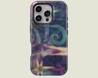 サイケデリックなスマホケース、トリッピーな抽象柄ケース、宇宙螺旋Y2Kケース、シュールな紫と緑のケース、iPhone 18 17 16 15 14 13、Samsung S26 Ultra