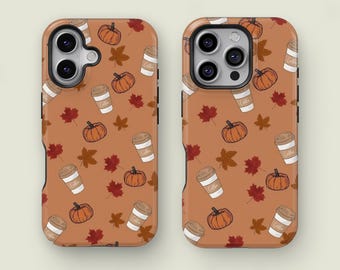 Fall Leaves Pumpkin Acorns Case Compatible with iPhone 17 16 15 14 Pro Max XS, Samsung Galaxy S25 S24 Ultra, Aesthetic Autumn Halloween Case