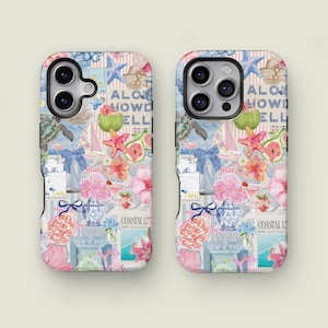 Beachy Blue Coquette Coastal Collage, Preppy Cute Aesthetic Case, iPhone 16 15 14 13 12 11 Pro Max XS, Samsung Galaxy S25 S24 S23 S22 Ultra