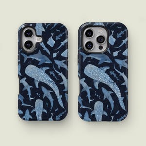 Blue Watercolor Shark Phone Case, Phone 16 15 14 13 12 11 Pro Max XS, Phone 13 12 Mini Case, Samsung Galaxy S25 S24 S23 S22 S21 S20 Ultra
