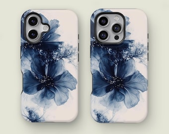 Blue Summer Flower Phone Case, Trendy Phone Case, Minimalist Floral Cover, iPhone 17 16 15 14 13 12 11 Pro Max XS, Samsung S25 S24 S23 Ultra