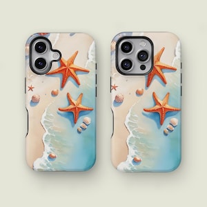Coastal Aesthetic, Beach Shell Starfish Summer Cover, iPhone 16 15 14 13 12 Pro Max XS, Phone 13 12 Mini Case, Samsung Galaxy S25 S24 Ultra