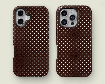 Brown Polka Dot Phone Case, Soft Girl Cute Design, Y2K Style, Fall Autumn Aesthetic, iPhone 17 16 15 14 13 12 Pro Max, Samsung S25 S24 Ultra
