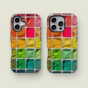 Aquarell Handyhülle, Box-Palette, Künstler Design, Pinsel Regenbogen Farbe, iPhone 17 16 Pro Max XS, Samsung S25, Geschenk für Künstler