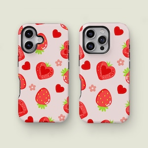 Cute Strawberry Lovely Phone Case, iPhone 16 15 14 13 12 11 Pro Max XS, iPhone 13 12 Mini Case, Samsung Galaxy S25 S24 S23 S22 S21 S20 Ultra