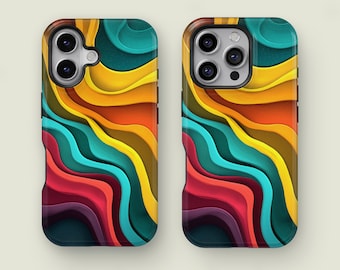 Colorful Wave Swirl Phone Case, Abstract Art, Protective Cover For iPhone 16 15 14 13 12 Pro Max, iPhone 13 12 Mini, Samsung S25 S24 Ultra