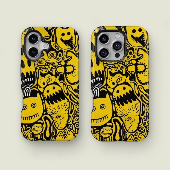 Whimsical Yellow Monster Doodle iPhone Case Playful Grunge Art