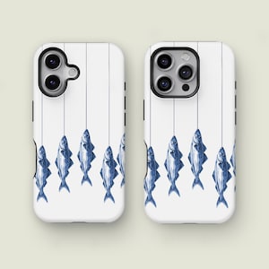 Fish phone case Retro Sardine cover Fishy Ocean Sea Animals Anchovy Phone Case, iPhone 16 15 14 13 12 Pro Max XS, Samsung Galaxy S25 Ultra