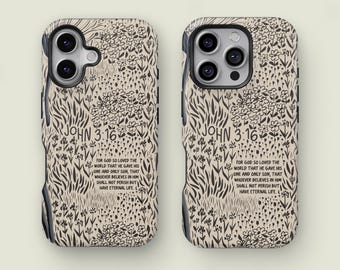 Christian Phone Case with Bible Verse, Doodle Design Handwritten, iPhone 17 16 15 14 13 12 Pro Max, Samsung Galaxy S26 S24 S23 S22 S21 Ultra