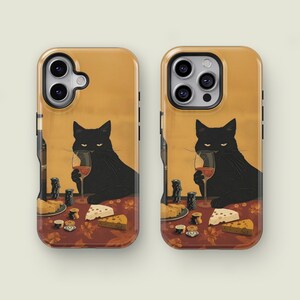 Black Cat Wine Phone Case, Funny Moody Cat Aesthetic Cover, Vintage Art Cat Case, Dark Humor Animal Case, iPhone 17 16 15 14 13, Samsung S26
