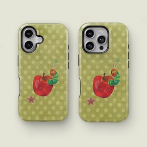 Apple Twee mobilskal, Retro Patchwork gröna vintage äpplen och nyckelpigor, Grönt prickigt mobilskal, iPhone 17 16 15 14 13 12 11, Samsung S26