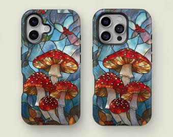 Stained Glass Mushroom Design Phone Case für iPhone 17 16 15 14 13 12 11 Pro Max, Funky Mushroom Cover für Samsung Galaxy S20 fe S25 Ultra